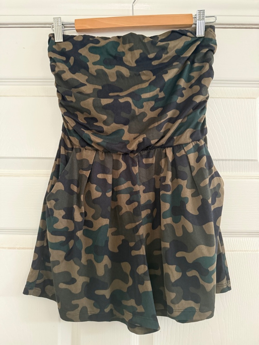 Popular Basics Strapless Camo Skater Dress - Olive, Black, Brown